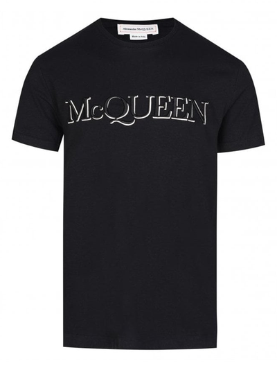 Alexander McQueen – T-Shirt mit Logo-Stickerei in Schwarz