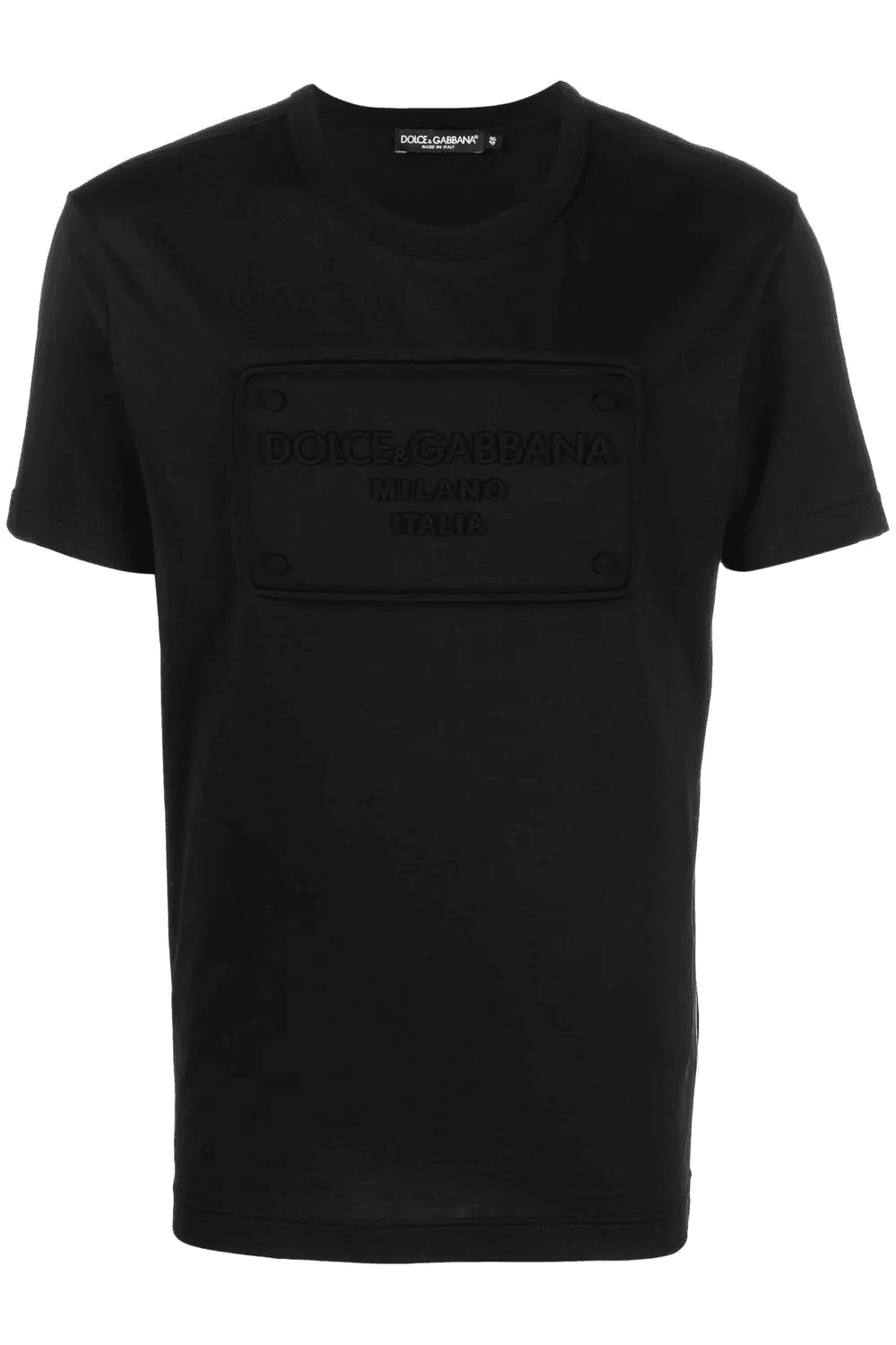 Dolce &amp; Gabbana – T-Shirt mit geprägtem Logo-Schild in Schwarz