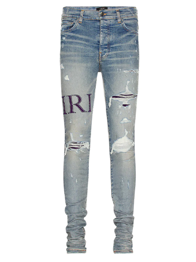 Amiri Serif Logo Clay Indigo Ripped Jeans in Blue