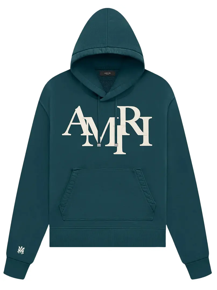 Amiri Staggered Logo Hoodie in Forrest Green