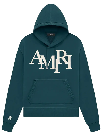 Amiri Staggered Logo Hoodie in Forrest Green