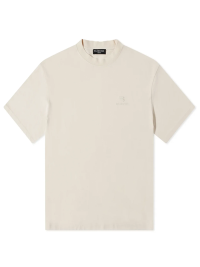 Balenciaga Embroidered Logo Boxy Fit T-Shirt in Chalky White