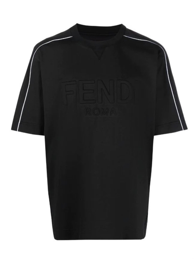 Fendi Logo Embossed Crewneck T-Shirt in Black