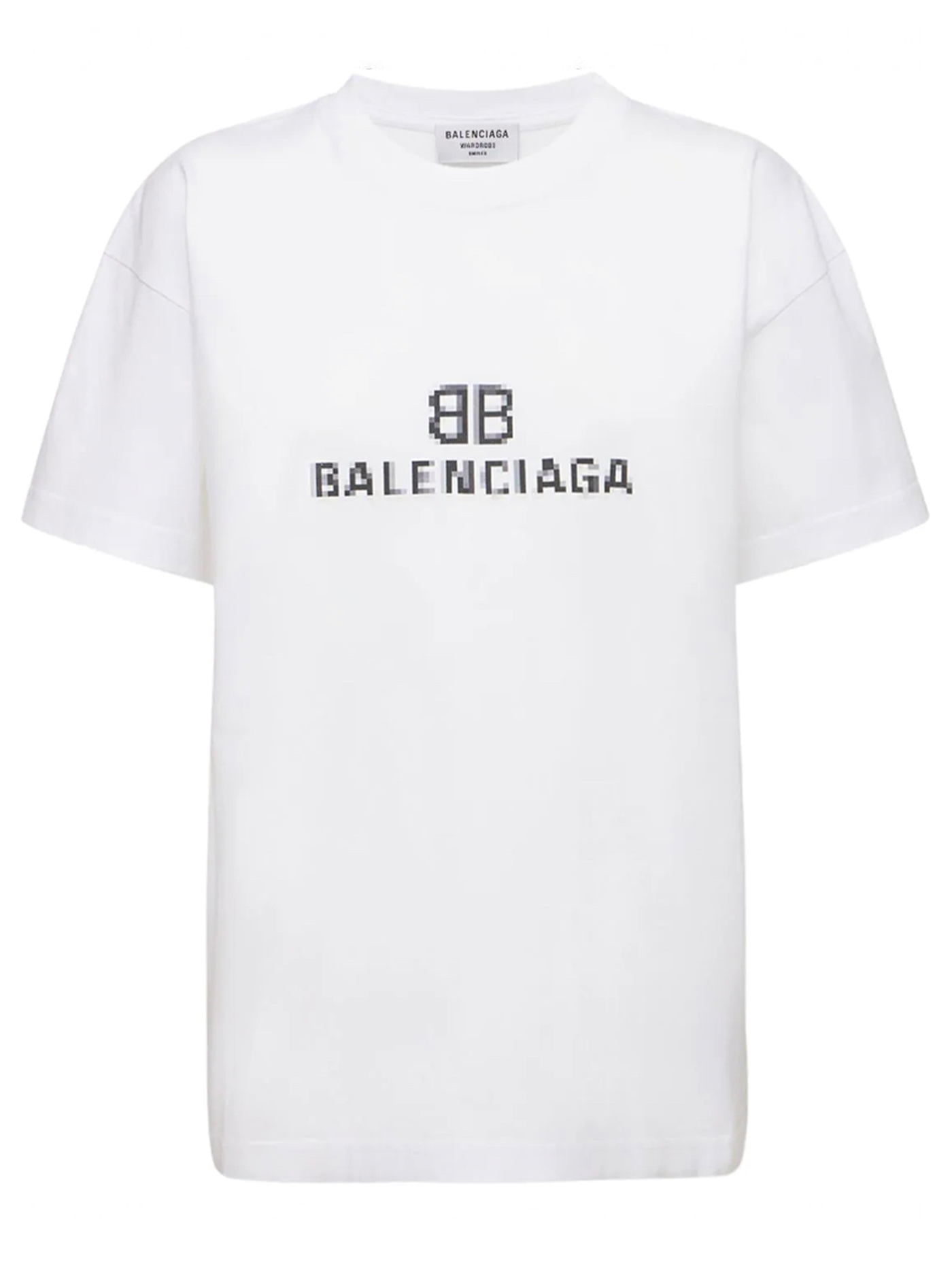 Balenciaga – Weißes T-Shirt mit pixeligem BB-Logo-Aufdruck