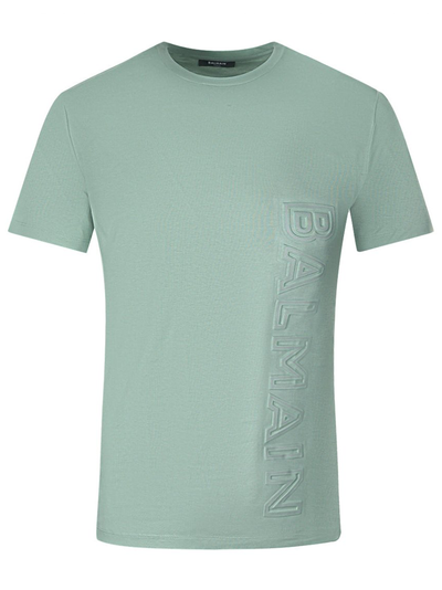 Balmain Vertical Embossed Logo Green T-Shirt