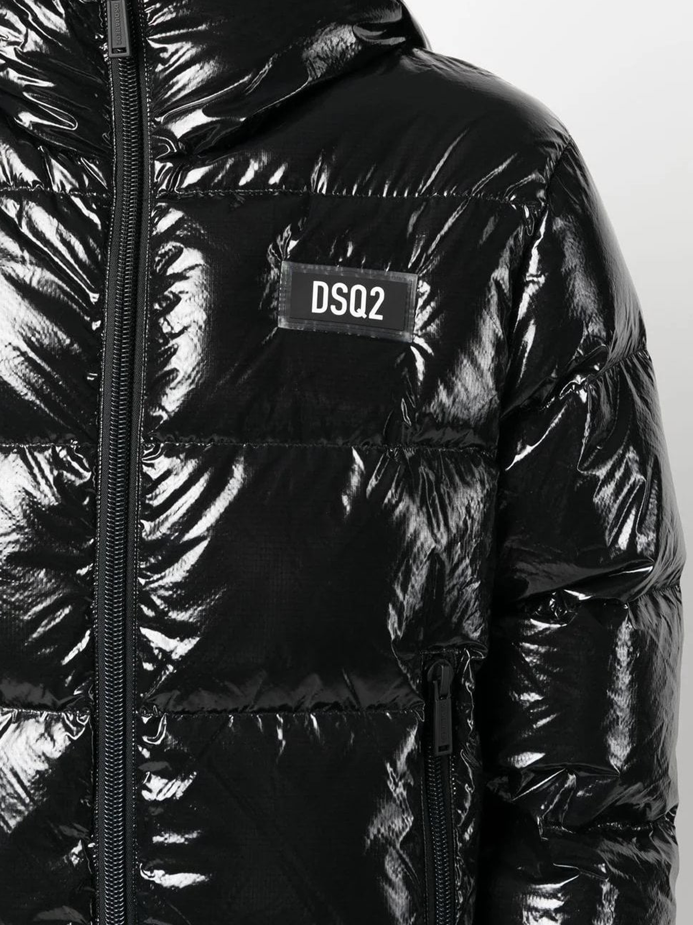 Dsquared2 Logo Patch Hooded Down Black Coat