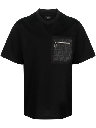 Fendi – Übergroßes T-Shirt mit FF-Monogramm-Tasche in Schwarz