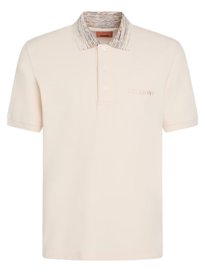 Missoni Striped Collar Polo Shirt in Beige