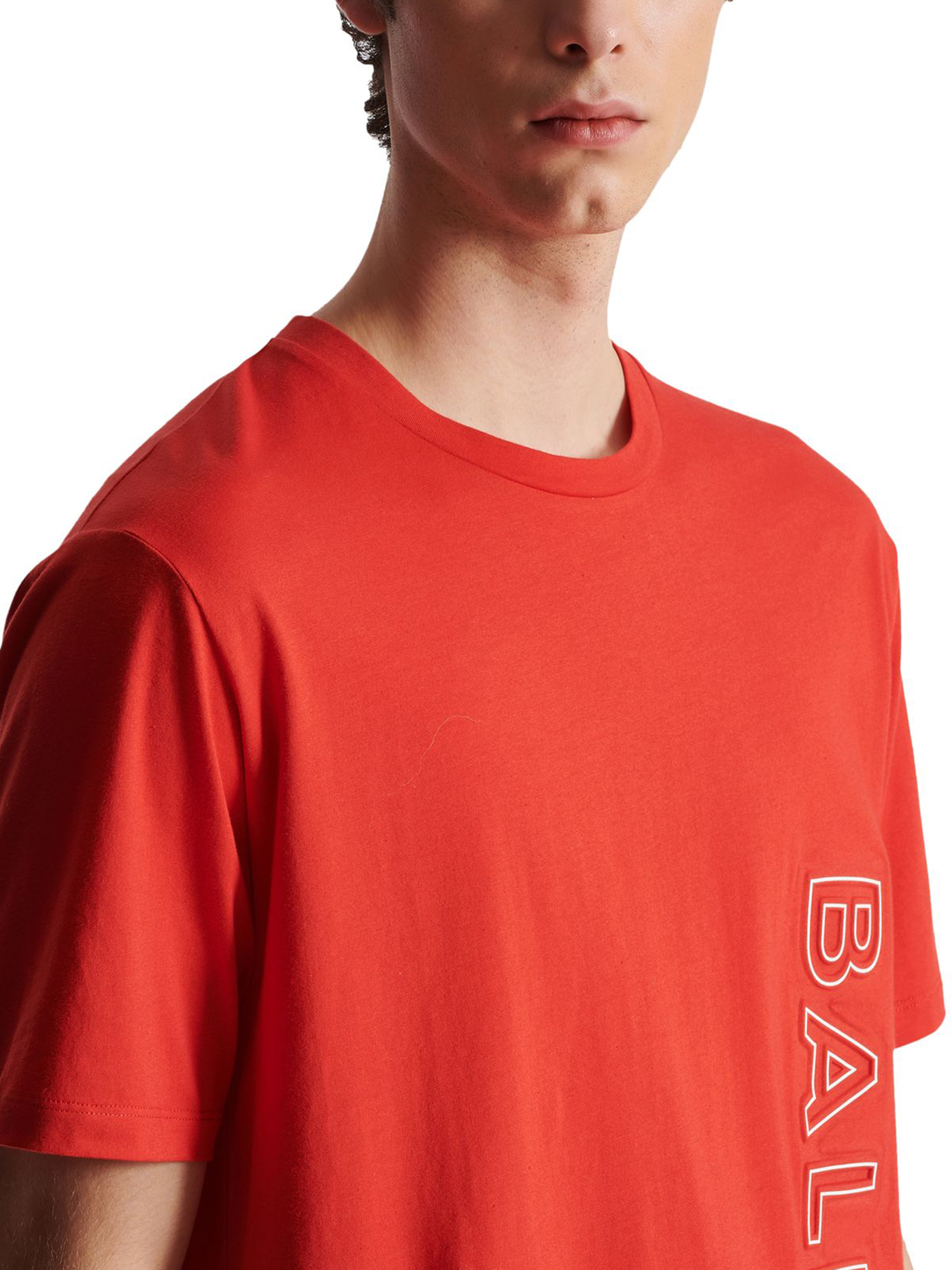 Balmain Vertical Embossed Logo T-Shirt in Red