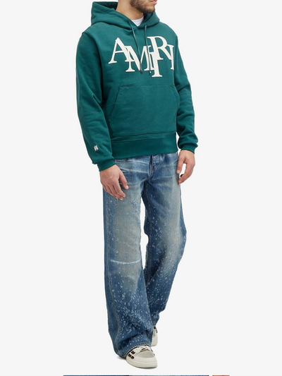 Amiri Staggered Logo Hoodie in Forrest Green