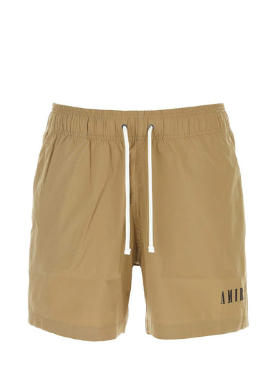 Amiri Core Printed Logo Swim Shorts in Tan/Brown