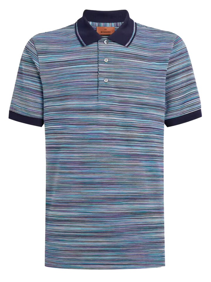 Missoni Striped Slub Polo Shirt in Blue Purple