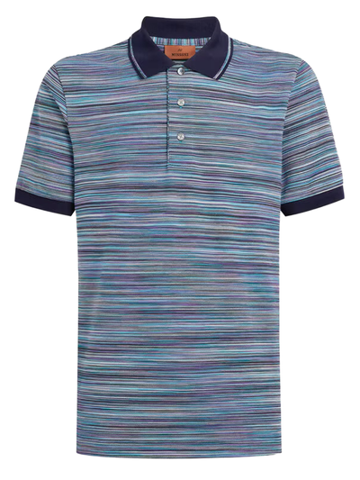 Missoni Striped Slub Polo Shirt in Blue Purple