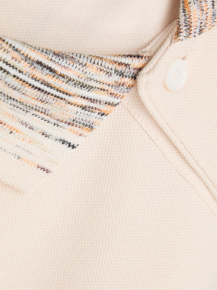 Missoni Striped Collar Polo Shirt in Beige
