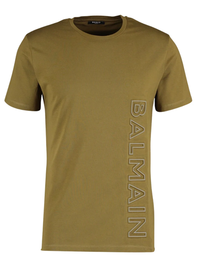 Balmain Embossed Logo Khaki T-Shirt