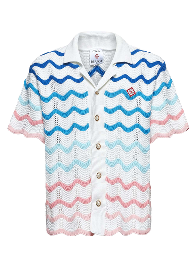 Casablanca Gradient Wave Crochet Textured Shirt in White