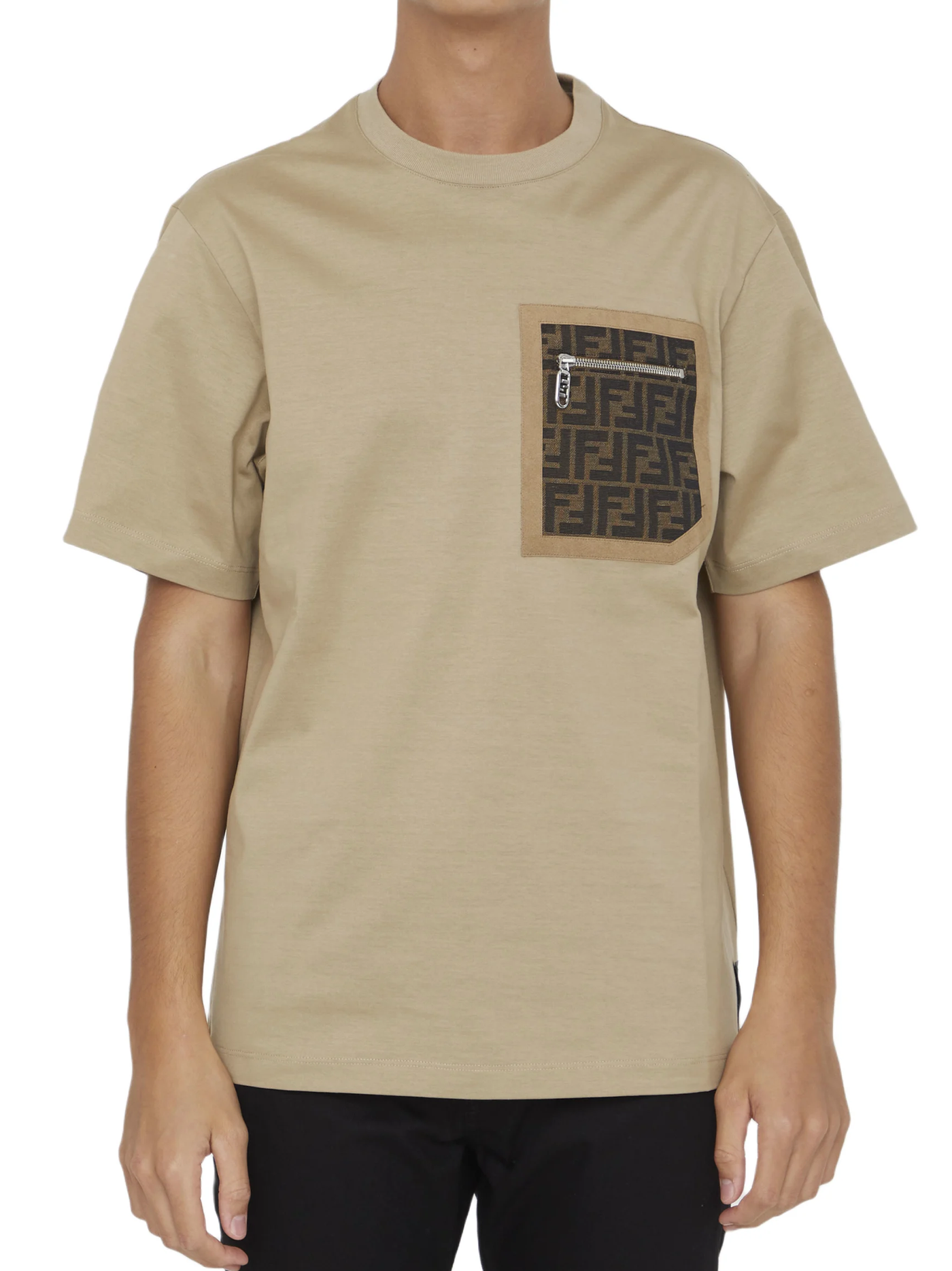 Fendi FF Monogram Pocket Oversized T-Shirt in Beige