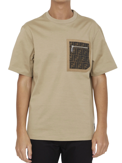 Fendi FF Monogram Pocket Oversized T-Shirt in Beige