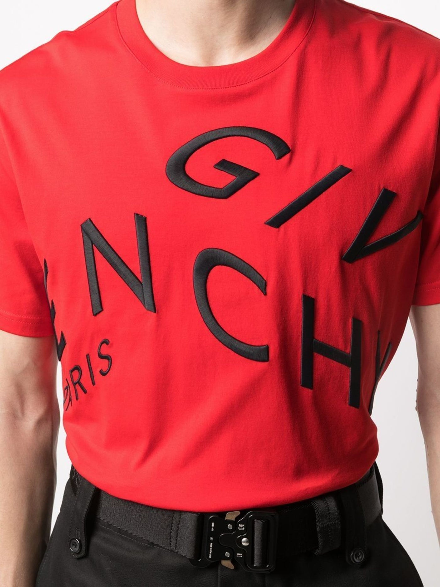 Givenchy – Rotes Oversize-T-Shirt mit aufgesticktem Logo „Refracted“