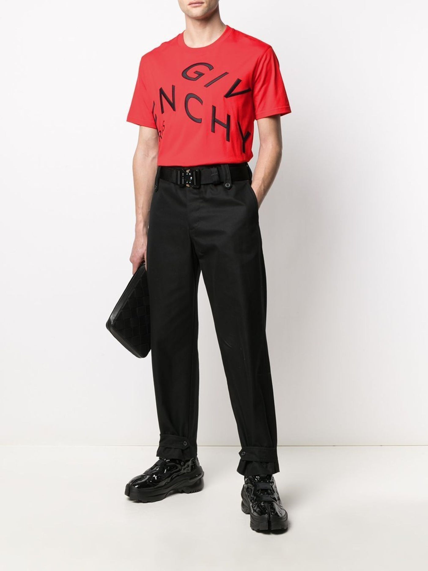 Givenchy – Rotes Oversize-T-Shirt mit aufgesticktem Logo „Refracted“