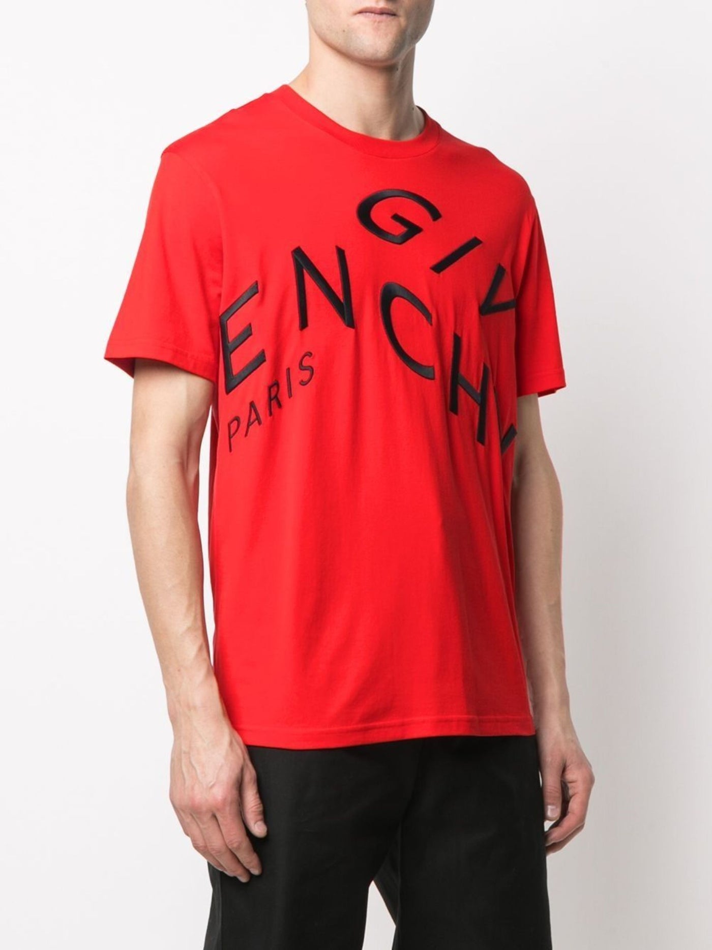 Givenchy – Rotes Oversize-T-Shirt mit aufgesticktem Logo „Refracted“