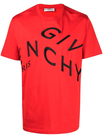 Givenchy – Rotes Oversize-T-Shirt mit aufgesticktem Logo „Refracted“