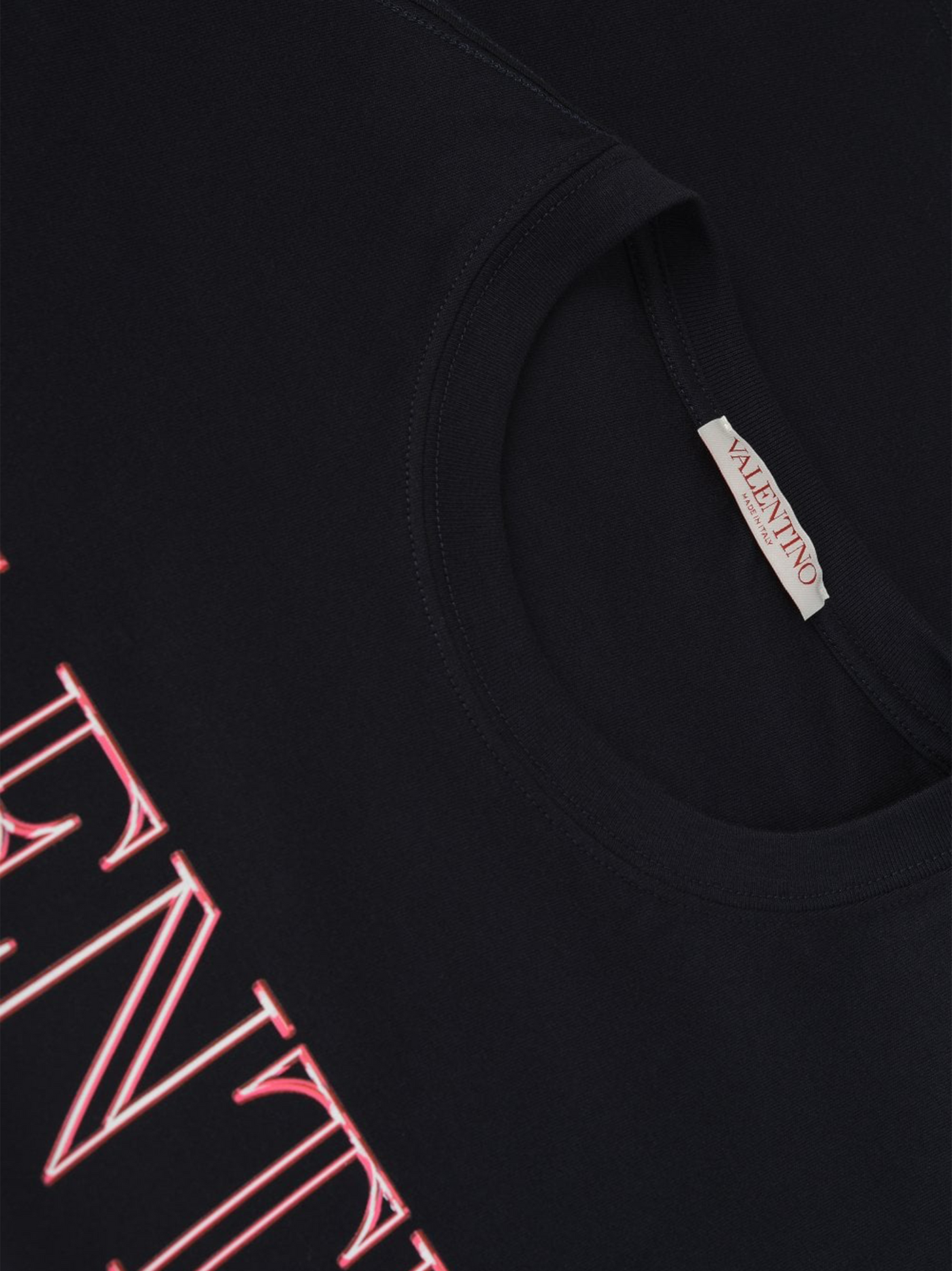 Valentino – Neon Universe – Schwarzes T-Shirt mit Aufdruck und rosa Umrissen