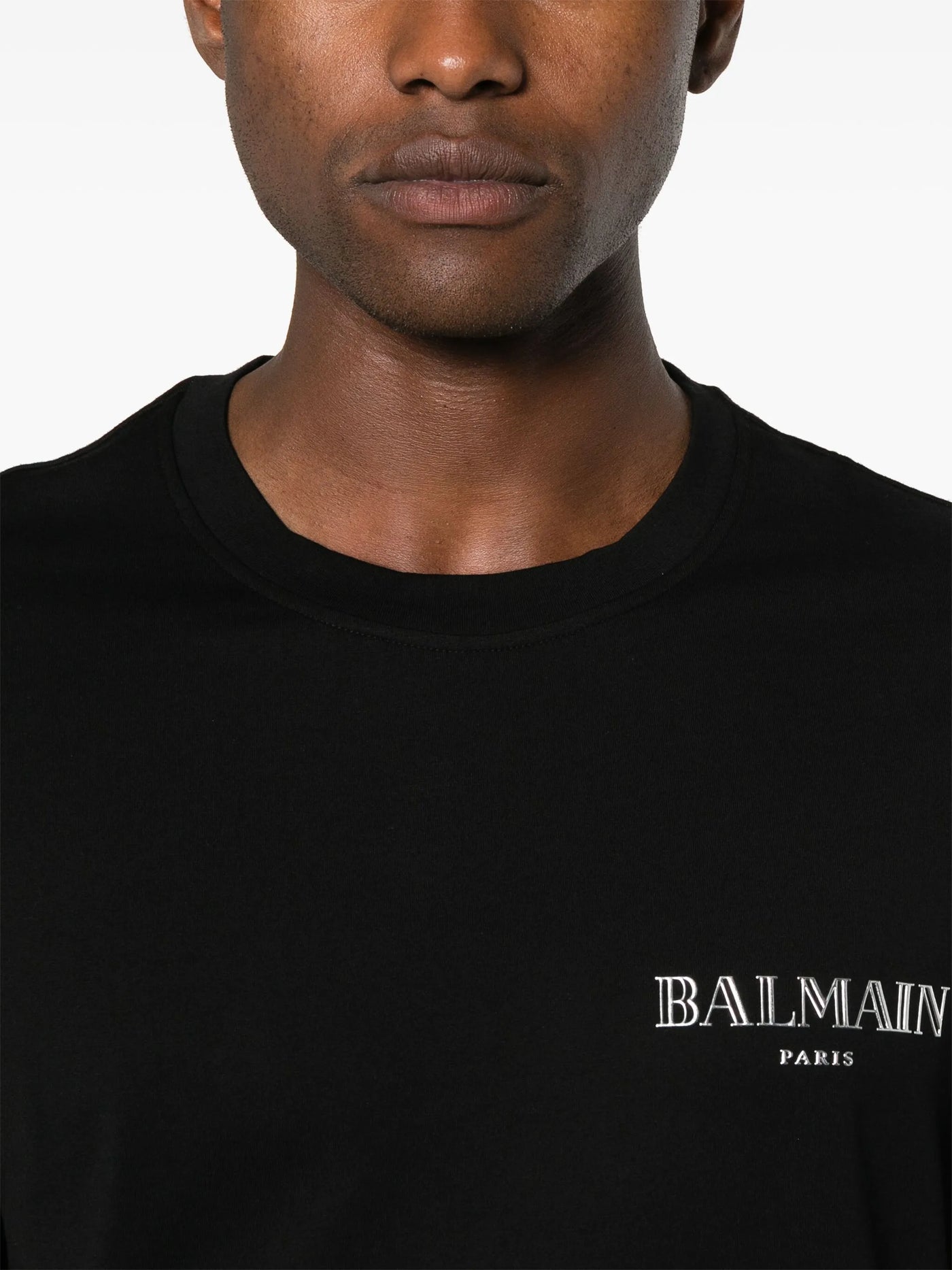 Balmain Vintage Silver Gel Logo T-Shirt in Black – TheDesignerBox