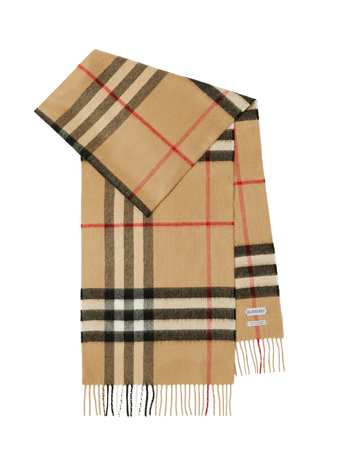 Burberry Giant Check Fringed Cashmere Scarf in Beige