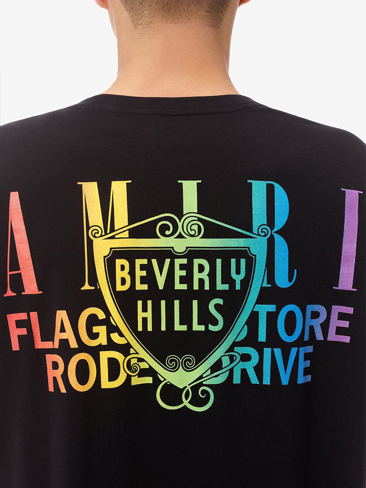 Amiri Exclusive Beverly Hills Rainbow Printed T-Shirt in