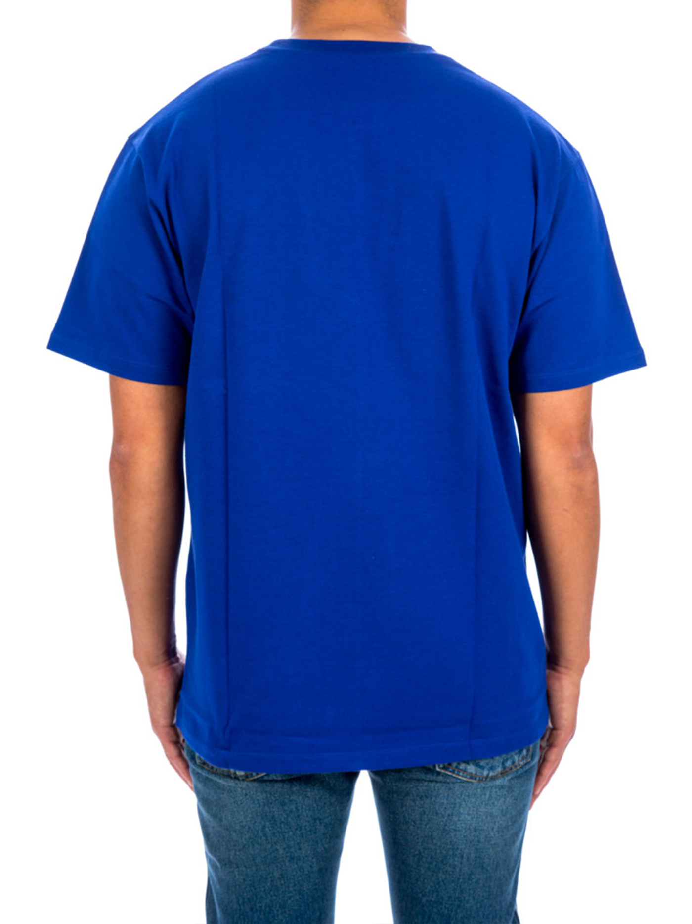 Blaues T-Shirt mit vertikalem Logo-Aufdruck von Gucci