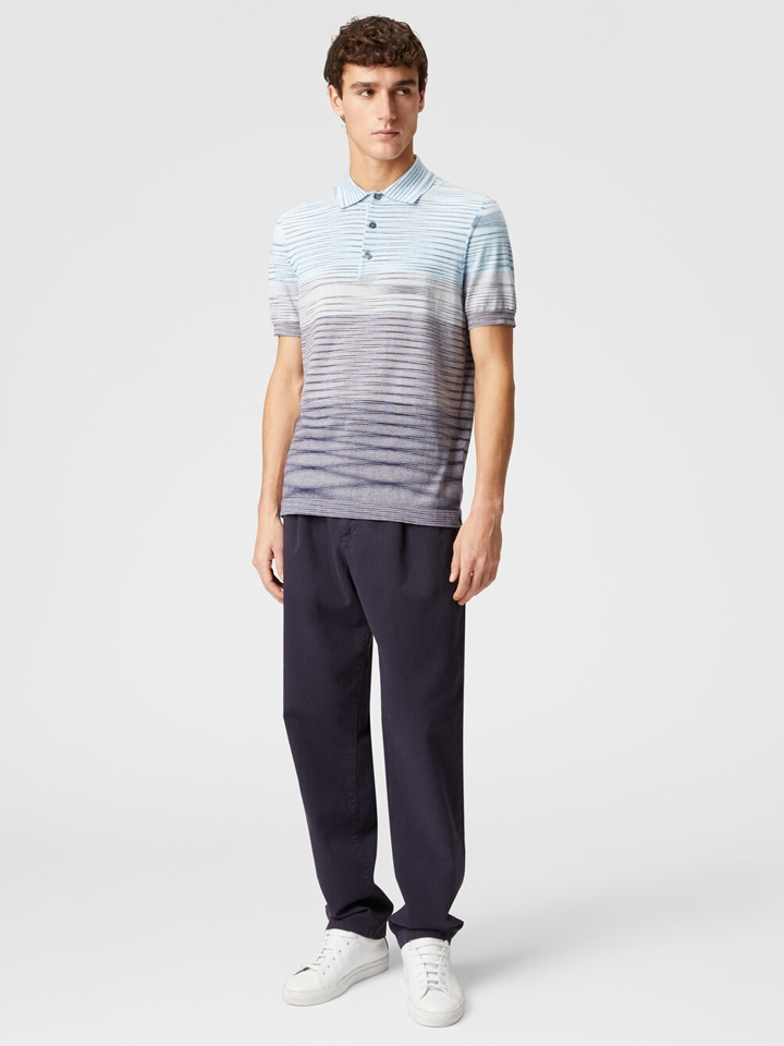 Missoni Slub Pattern Polo in Light Blue and Purple