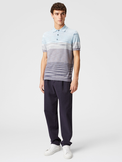 Missoni Slub Pattern Polo in Light Blue and Purple