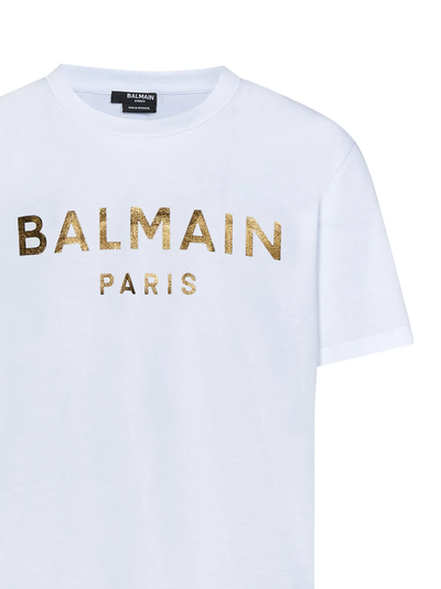 Balmain Gold Logo Printed T-Shirt in White