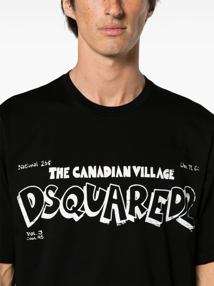 Dsquared2 – Schwarzes T-Shirt mit „The Canadian Village“-Aufdruck