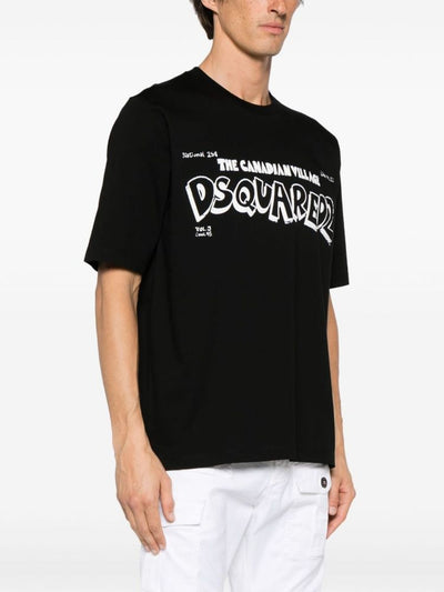 Dsquared2 – Schwarzes T-Shirt mit „The Canadian Village“-Aufdruck