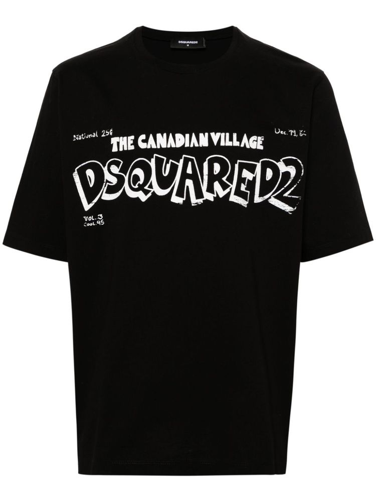 Dsquared2 – Schwarzes T-Shirt mit „The Canadian Village“-Aufdruck