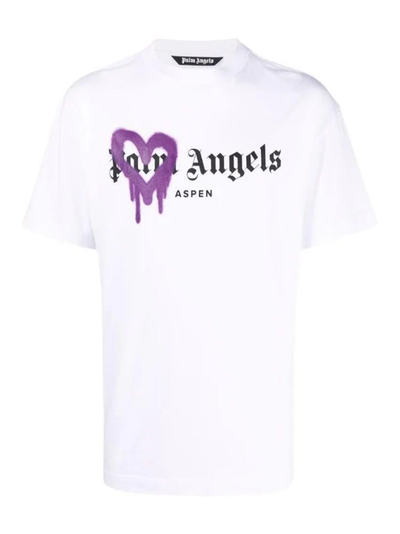 Palm Angels – Weißes T-Shirt mit „Purple Heart Sprayed Aspen“-Aufdruck