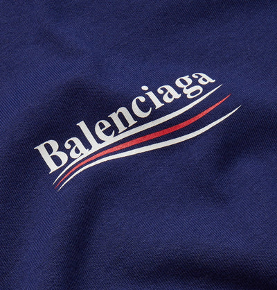 Balenciaga Oversized Logo-Print Cotton-Jersey T-Shirt Blue