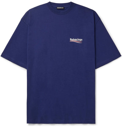 Balenciaga Oversized Logo-Print Cotton-Jersey T-Shirt Blue