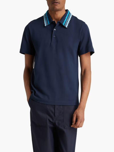 Missoni Zig Zag Collar Polo Shirt in Navy