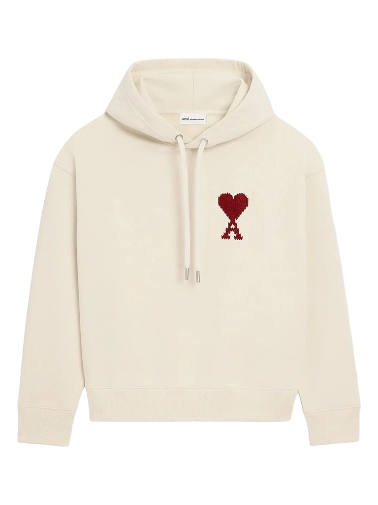 ami♡ Ami Paris Zig Zag Embroidered Logo Hoodie in Beige – TheDesignerBox