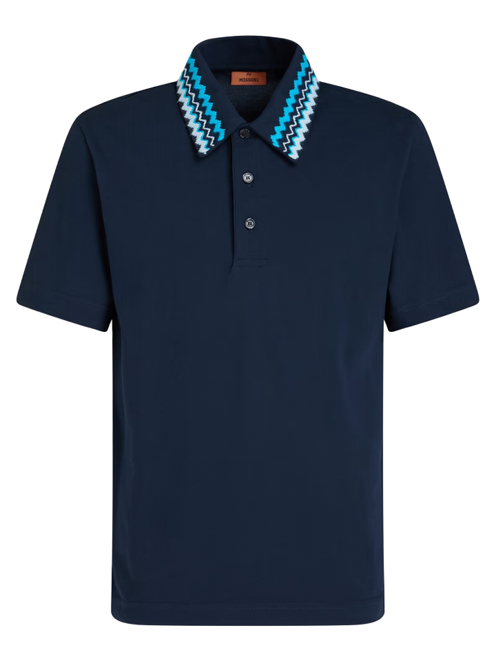 Missoni Zig Zag Collar Polo Shirt in Navy