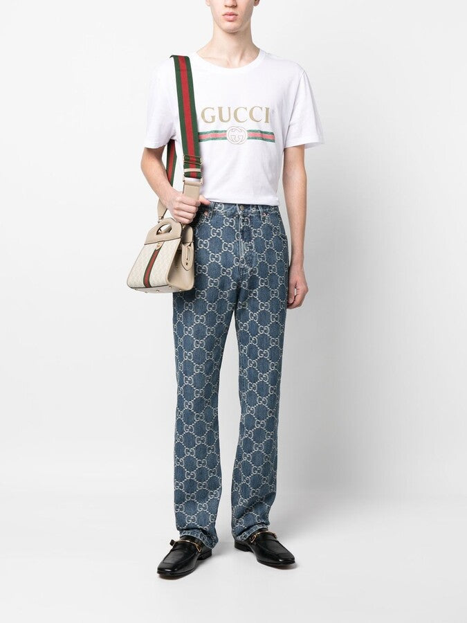 Gucci – Klassisches, weißes T-Shirt mit Interlock-Logoprint