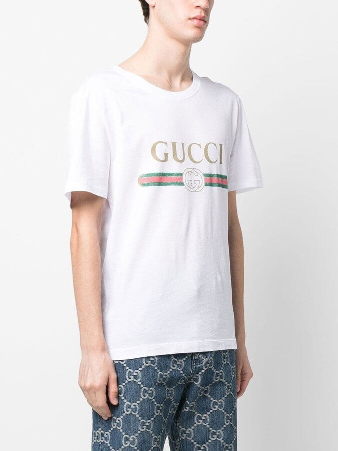 Gucci – Klassisches, weißes T-Shirt mit Interlock-Logoprint