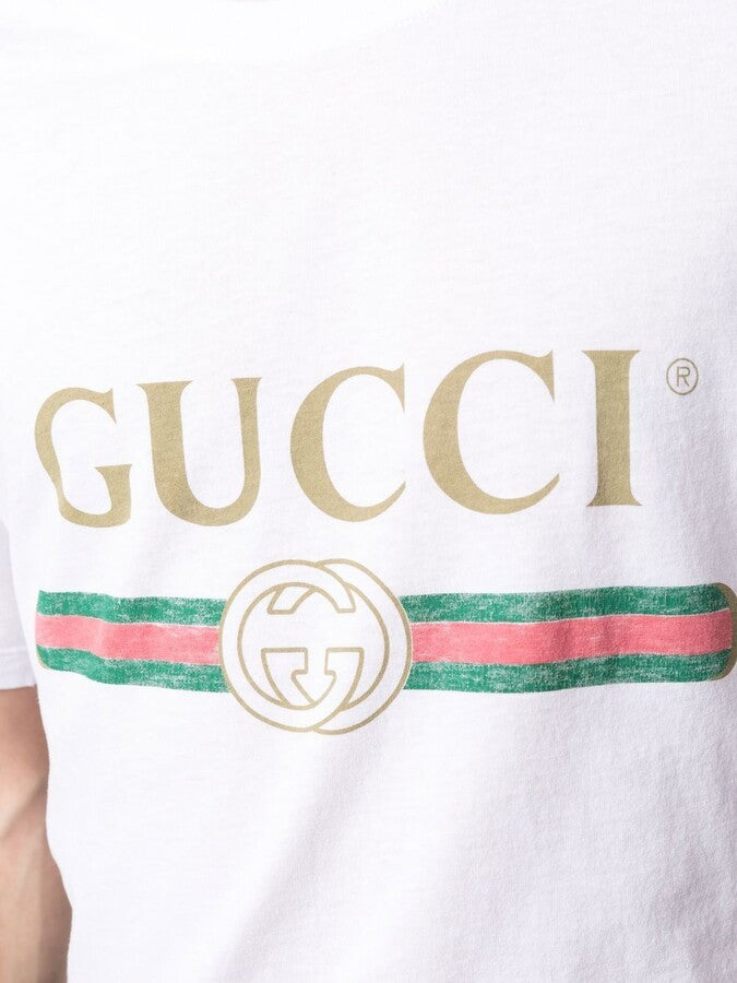 Gucci – Klassisches Interlock-T-Shirt mit Logo-Aufdruck in Weiß