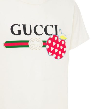 Gucci – Weißes T-Shirt mit Erdbeer-Aufdruck „Les Pommes“