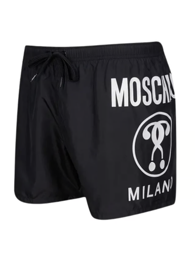 Moschino Large Circular Milano Logo Black Swim Shorts