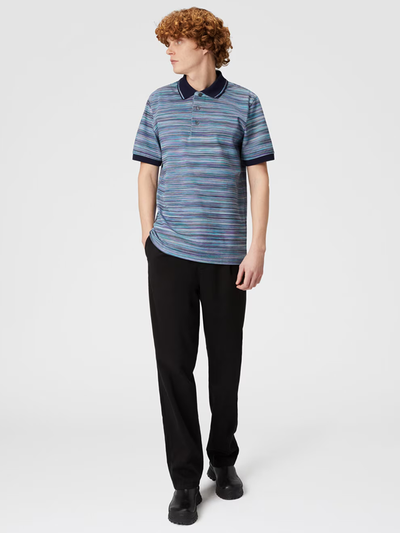 Missoni Striped Slub Polo Shirt in Blue Purple