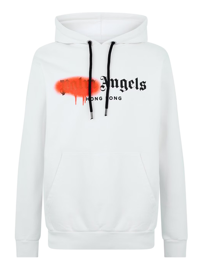 Palm Angels Hong Kong Sprayed Logo White Hoodie